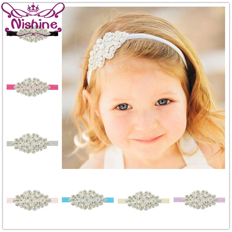 

Nishine Kids Rhinestone Headband Little Princess Elastic Bow Hairband Photo Shooting Prop Birthday Gift Girls Headbands