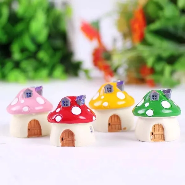 Садовый орнамент домик в виде грибов Статуэтка из смолы горшок для растений