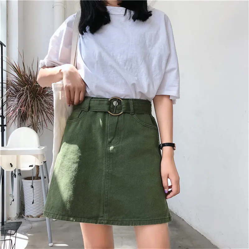 Мини юбка Alien Kitty летняя с высокой талией карманами и поясом 2019 5 видов