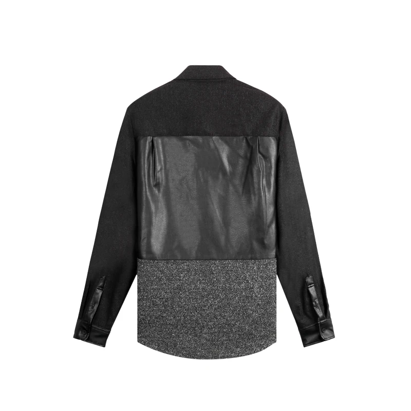 New 2016 Brand Autumn Men Slim Fit Long Sleeve Shirt Luxury Leisure leather Patchwork Male Formal Stylish camisa masculina | Мужская