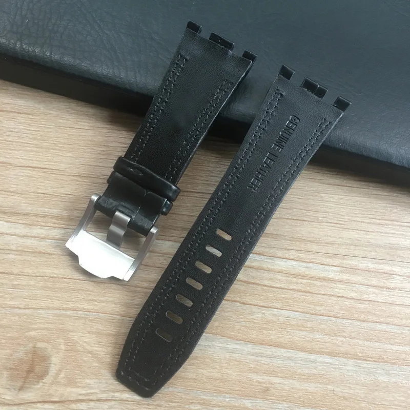 28mm*22mm(buckle) Black With White Yellow stitches Red Blue Genuine leather watchband for AP Watch Strap men bracelet