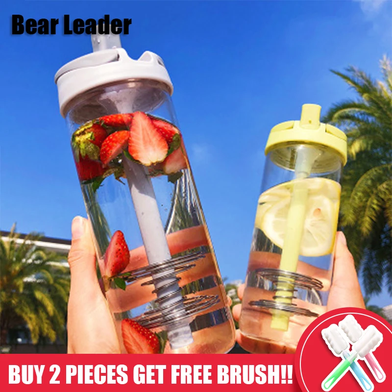 Bear Leader/750 мл краткое Стекло бутылки для воды с соломенной Лидер продаж бутылка чая