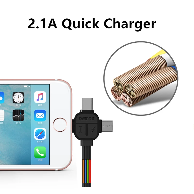 REMAX 3 в 1 usb type C кабель для Micro USB для быстрой зарядки xiaomi зарядное устройство для передачи данных 8pin кабели для iPhone 6 7 8 X