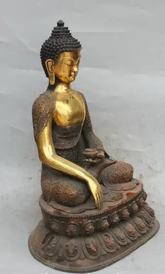 

S00943 18" Tibet Buddhism Bronze Gold Seat Lotus Shakyamuni Amitabha Buddha Bowl Statue
