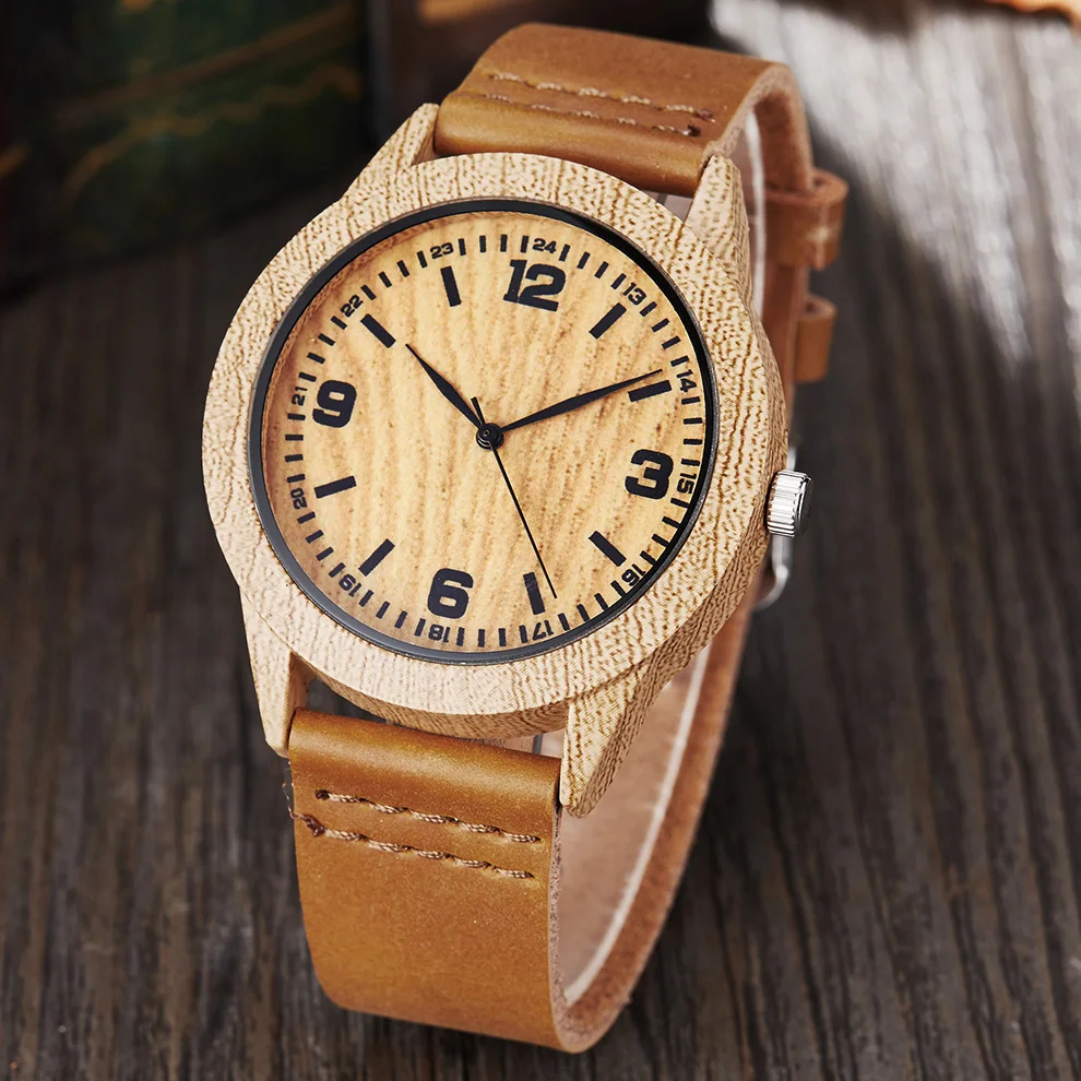 Часы наручные для мужчин и женщин имитация дерева оленя страусиные мягкий