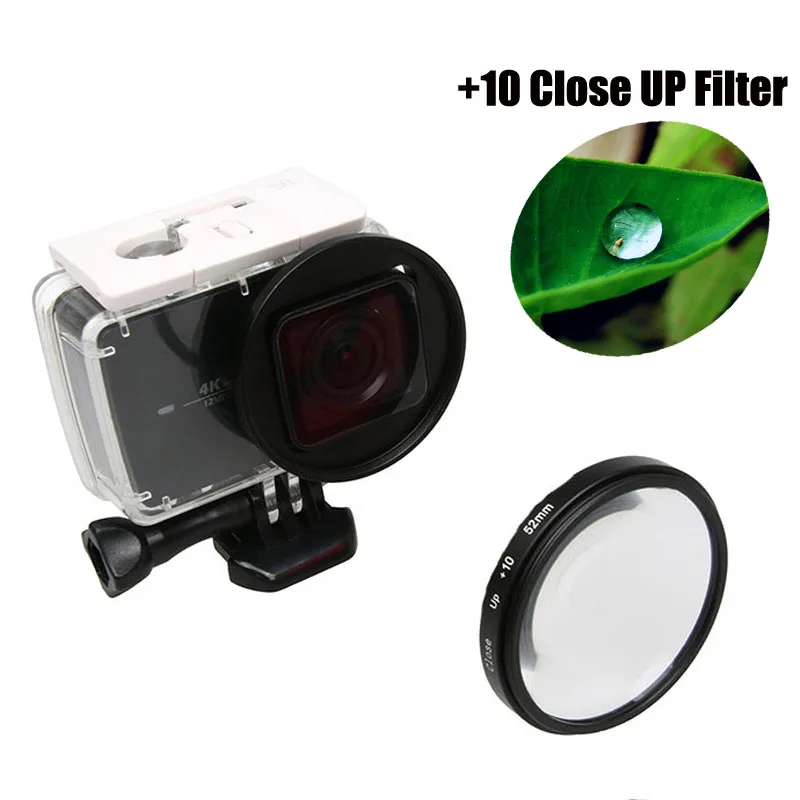 

Filter Close UP +10 Macro + 52mm Adapter Ring waterproof case Filtors Filtro enlarge for Xiaoyi 4K II YIII YI 4K Accessories