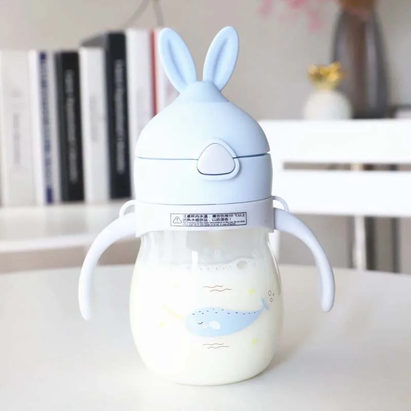 320ml Baby Kid Straw Cup Cartoon Animal School Drinking Water Straw Bottle Straw Sippy Cup With Shoulder Strap