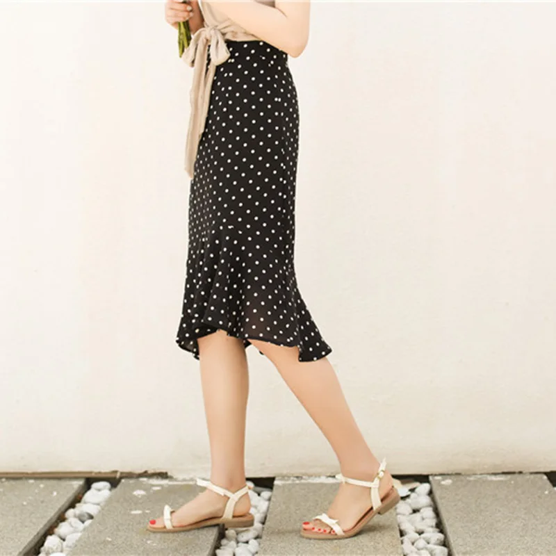Heydress 2019 summer vintage polka dot asymmetrical ruffles trumpet mermaid ladies skirts high waist knee length women | Женская одежда