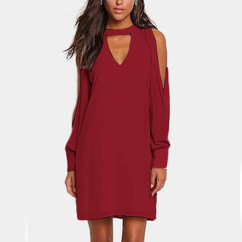 2019 Newest Sexy Off Shoulder Dress Fashion Women Long Sleeve V Neck Mini Casual Solid Party Vestidos | Женская одежда