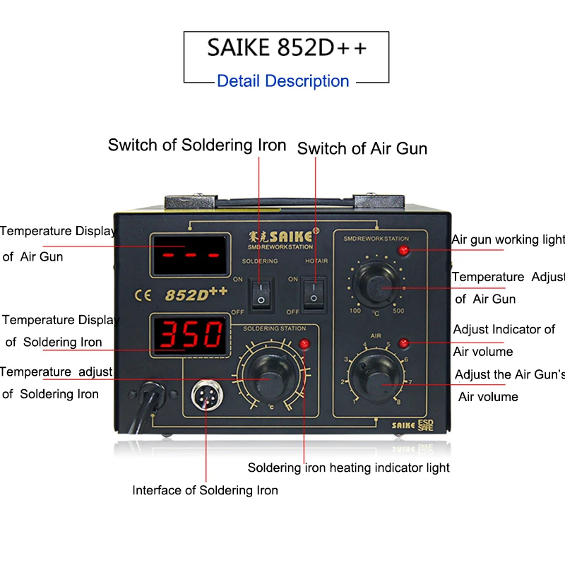 700 Вт 3 в 1 Saike 909D паяльная станция + пистолет горячего воздуха источник питания 3в1