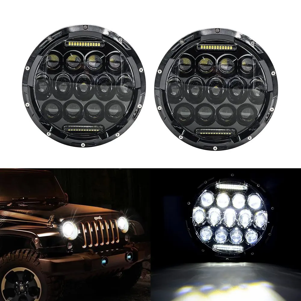 

Promotion ! 1Pair Black cover 7 Inch 75W Hi/ Lo LED Car Headlight DRL 12V 24V Driving head Light for Jeep Wrangler