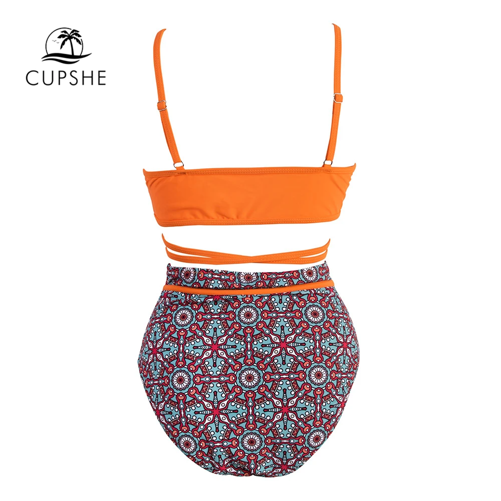 CUPSHE/женские комплекты бикини с оранжевым принтом и высокой талией Boho купальные