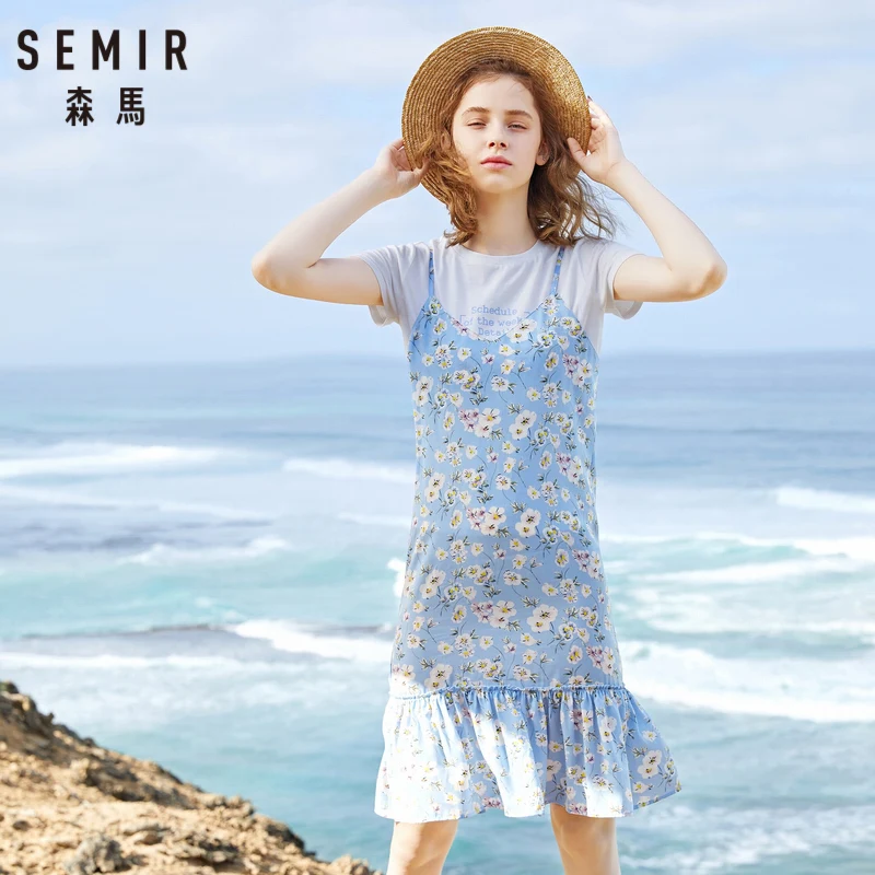 Женское платье SEMIR Новинка лета 2019 студенческое из двух частей модные футболки и