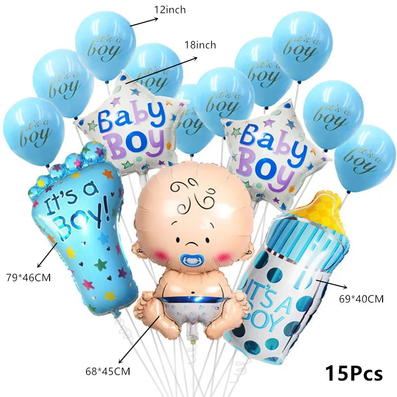 15pcs Boy latex set Детский баннеры для мальчиков и девочек, детские воздушные шары, украшения для дня рождения, вечерние подарки для детей - Цвет: 15pcs Boy latex set