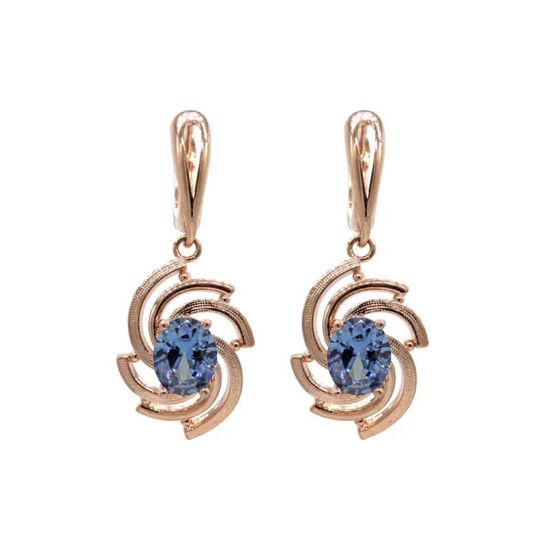 S&ampZ New Spiral 585 Rose Gold Color AAA Cubic Zirconia Earrings Hook Korean For Women Fashion Jewelry Anti-allergy Eardrop | Украшения и