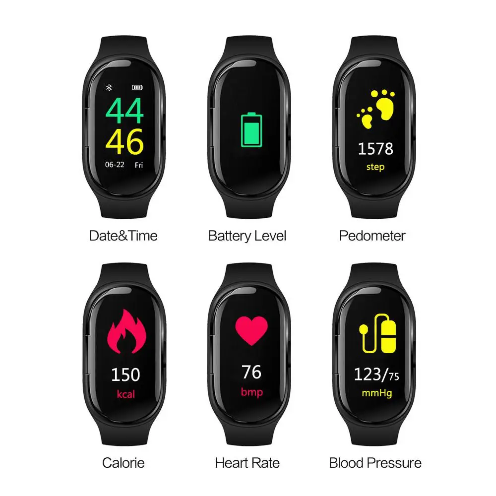 2 in 1 M1 Smart Bracelet Wireless Bluetooth 5.0 Earphone Call Band Men Heart Rate Blood Pressure Sport | Электроника
