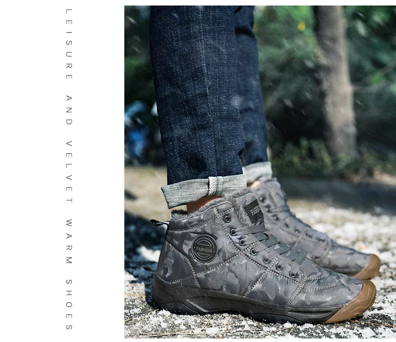 Men Waterproof Ankle Boots Winter Warm Plush Snow Boots Men Outdoor sneaker Work Boots Male Rubber Winter Men's boots Size 46
