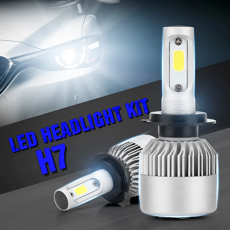 H7 White Light Car LED Headlights 9V-32V 18W 4000LM White Light Car Van Truck LED COB Light Headlights 2pcs