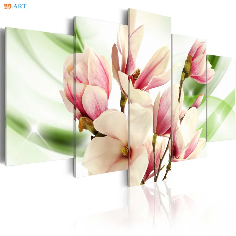 Magnolias Цветы Печать настенная живопись 5 шт. цветок плакат пастельный Холст