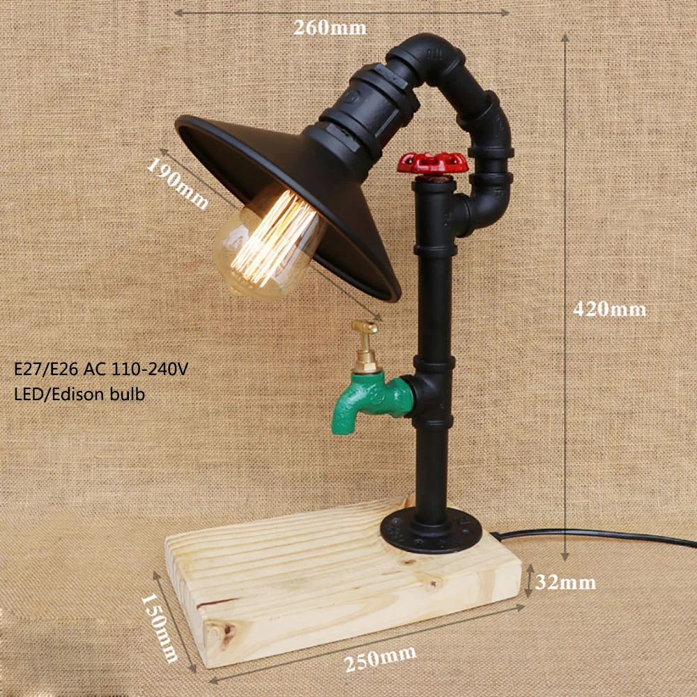 Винтажная настольная лампа в стиле ретро с железной деревянной и черной