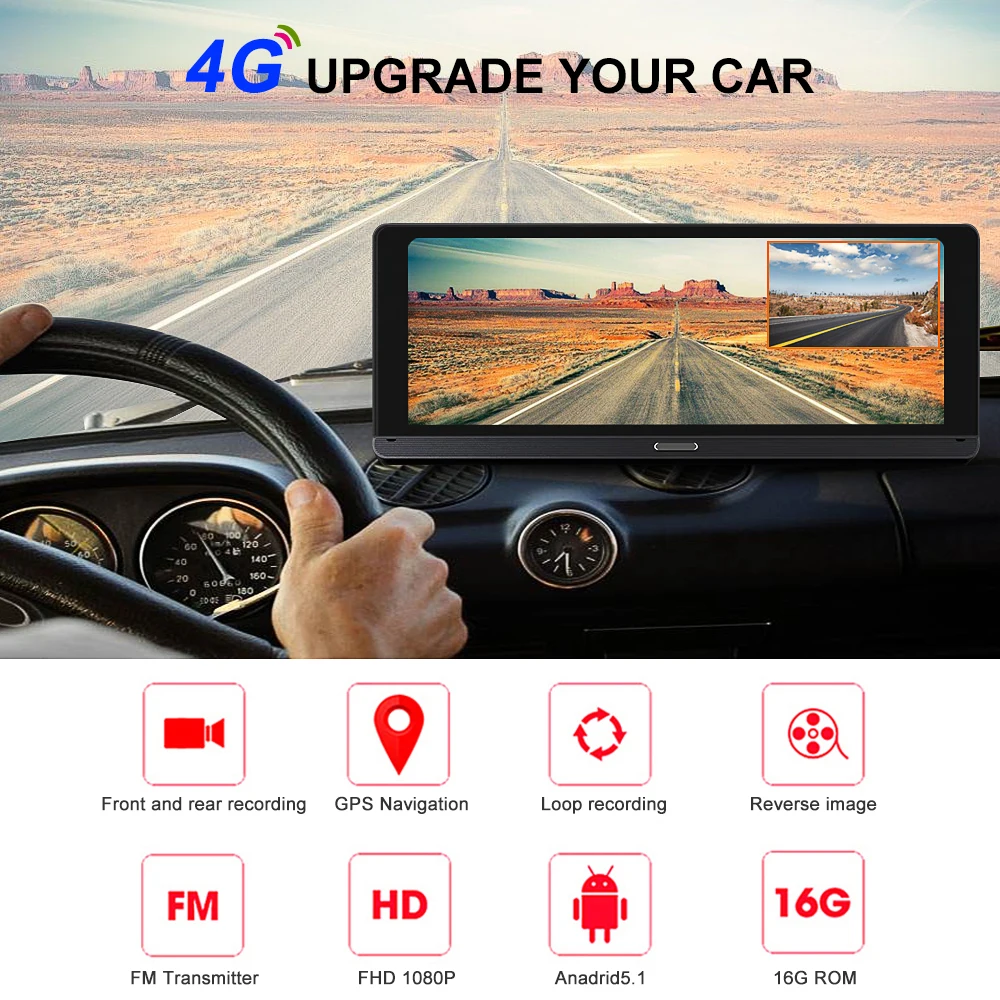 Видеорегистратор автомобильный 4G сенсорный экран 8 дюймов GPS навигация FHD 1080P Wi