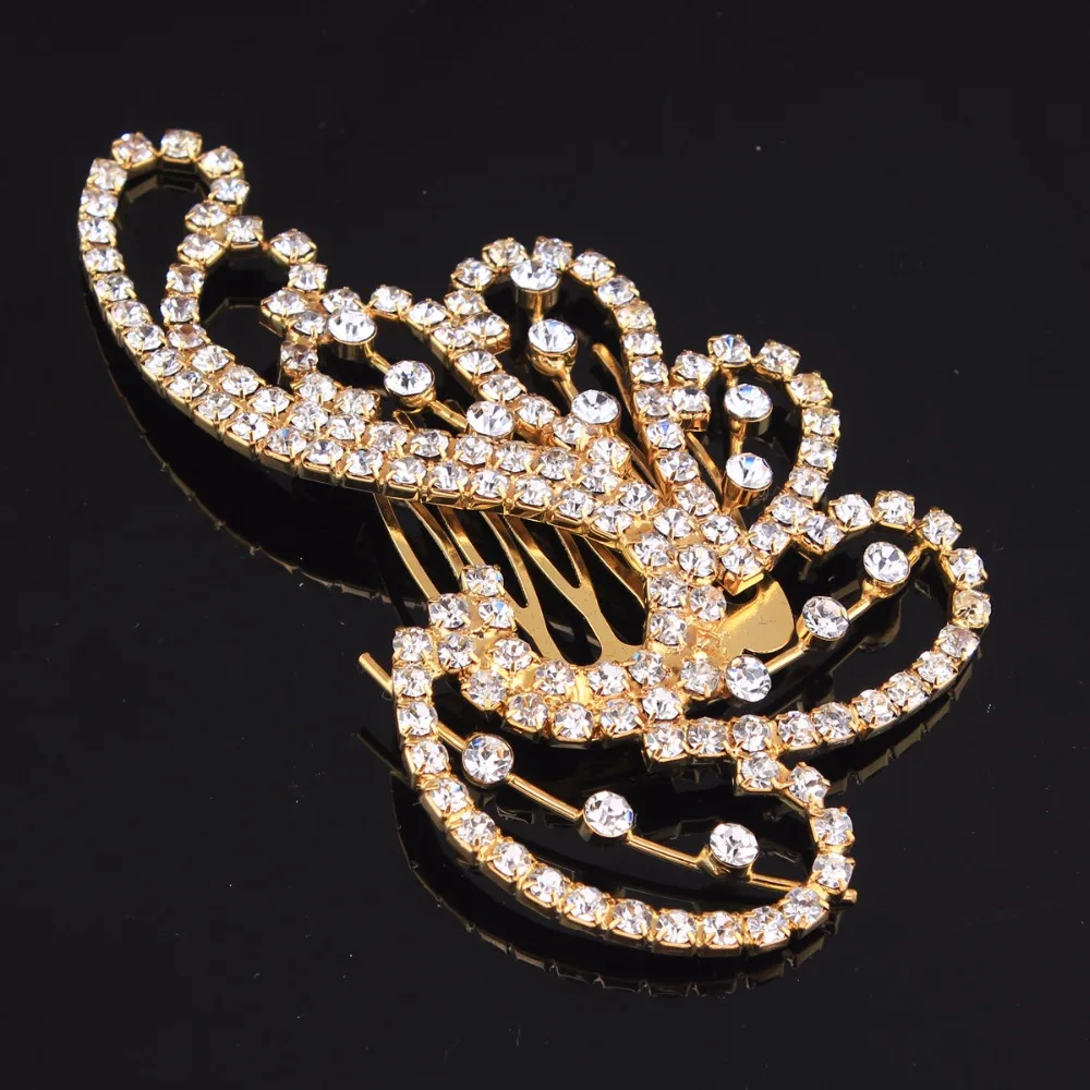 2018 New Fashion Bridal Hair Combs Pins Gold Wing Crystal Wedding Comb For Women Bride Accessories Tiaras Hairpiece | Украшения и