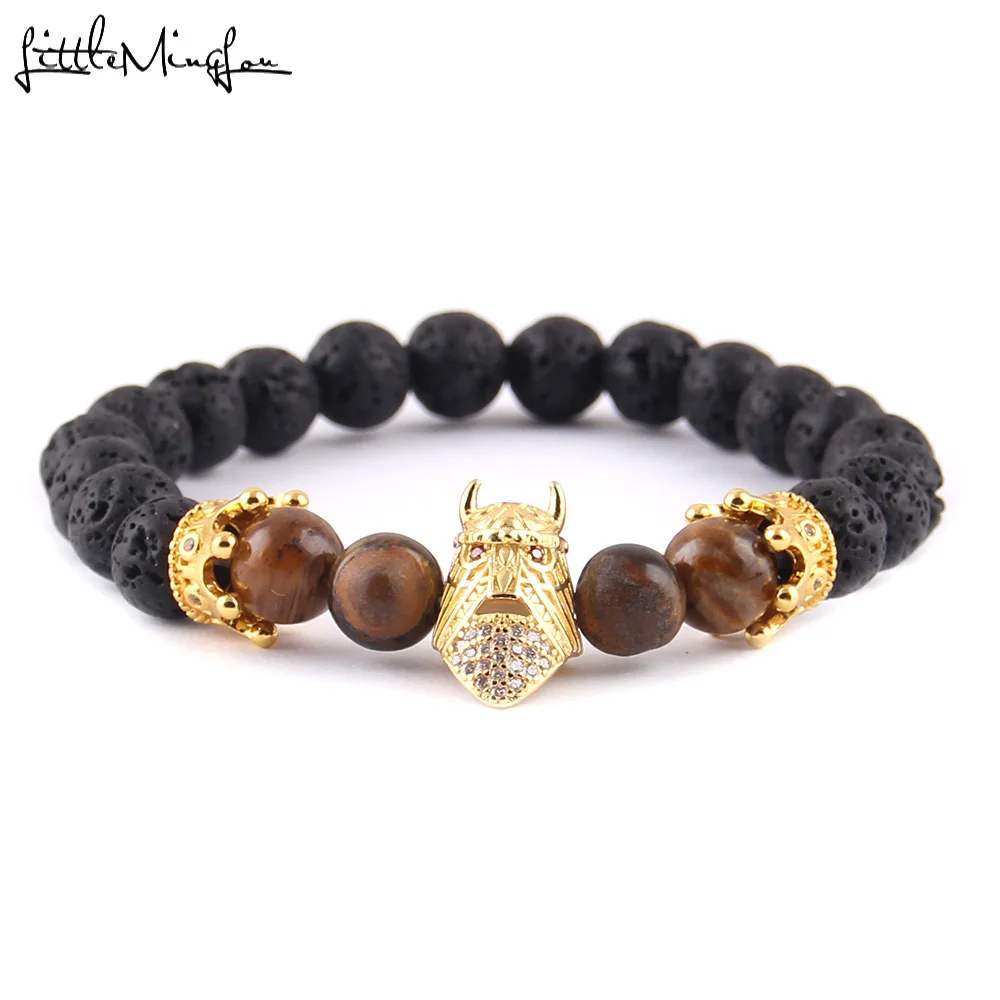 Маленький MingLou роскошный паве CZ Спартанский воин шлем и Корона браслет мужские