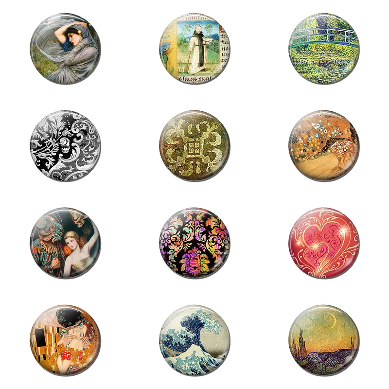 

Great Wave John William Waterhouse Gustav Klimt Van Gogh Art Fridge Magnet Glass 12pcs 25mm Magnetic Sticker Refrigeratol Decor
