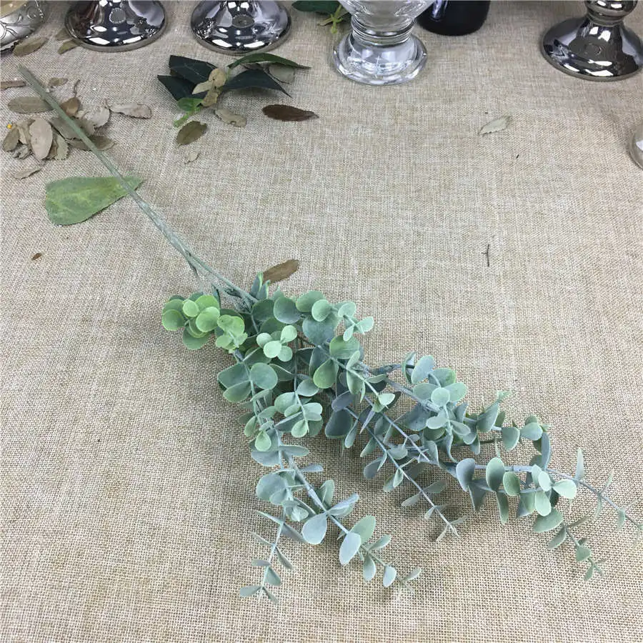 Green grey Пластиковые искусственные цветы из эвкалипта для украшения свадьбы, искусственные листья - Цвет: Green grey
