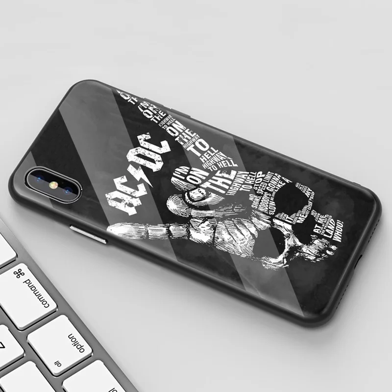 Чехол из закаленного стекла для iPhone 7 чехол для iPhone 8 6 6S 11 11Pro X XR XS MAX Plus ACDC Rock Ac DC Angus Young Print Back Shell