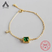fashion square green cz golden 925 sterling silver bracelet for women fine jewelry
