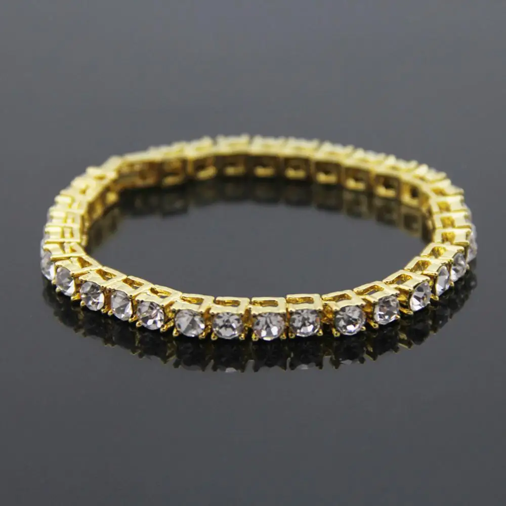 Серебряный/золотой/черный Iced Out 1 ряд браслет для мужчин стразы цепь Bling горный хрусталь браслет для женщин