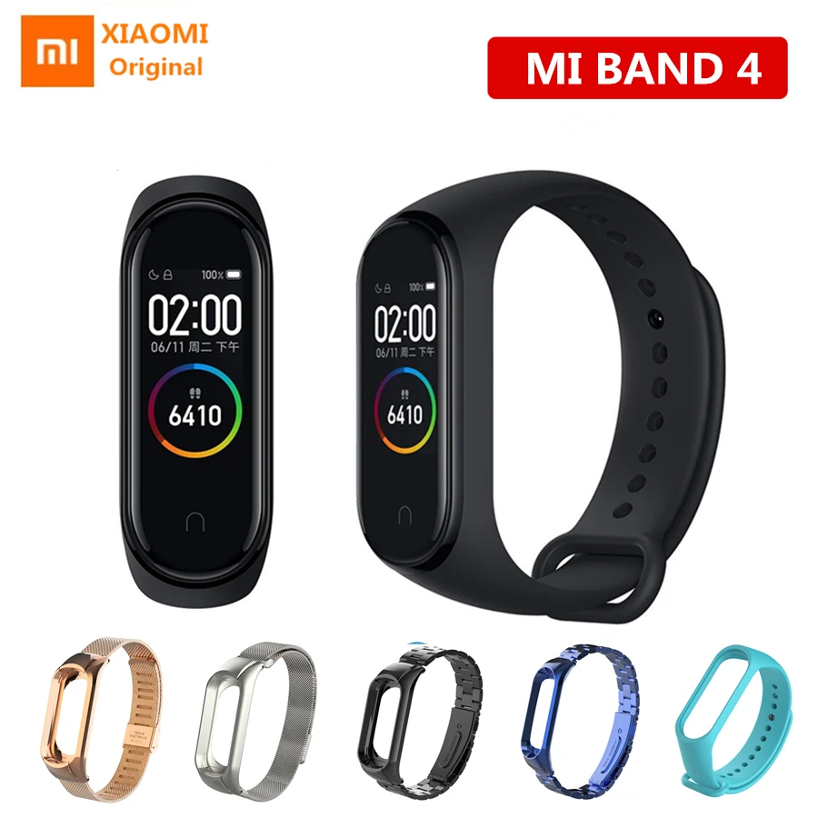 Xiaomi Mi смарт-браслет 4, Bluetooth 5,0, спортивный фитнес-браслет, музыкальный контроль, пульс, 5 АТМ, водонепроницаемый, с металлическим ремешком