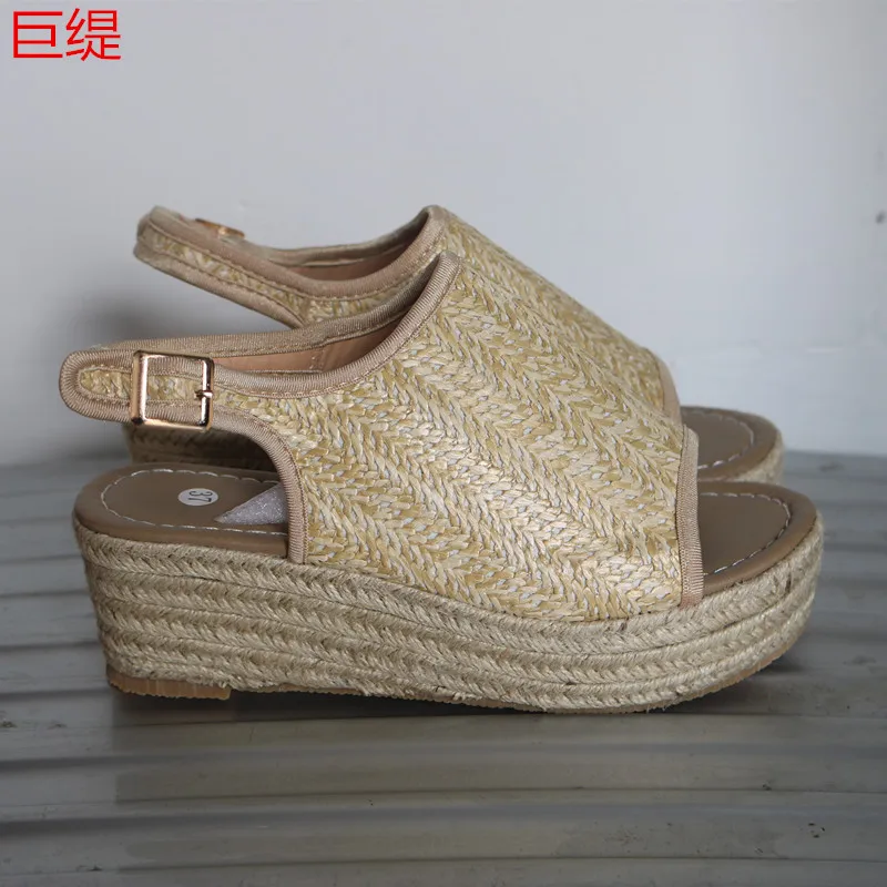 Микрофибра туфли на высокой танкетке в римском стиле Женские сандалии