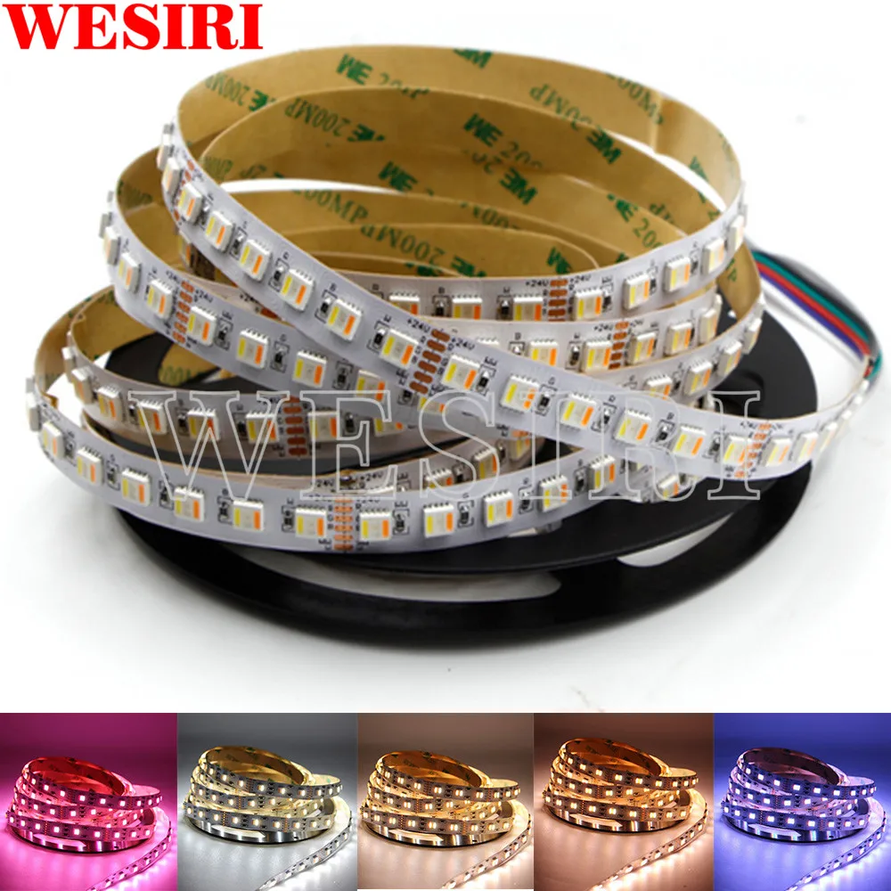 5 м RGBCCT 5в1 Светодиодная лента RGB + белый теплый 5050 SMD двойная белая Регулируемая