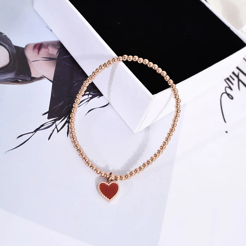 

YUN RUO Fashion Stretchy Heart Bracelet Double Sides Woman Chain Gift Rose Gold Color Fashion Stainless Steel Jewelry Never Fade
