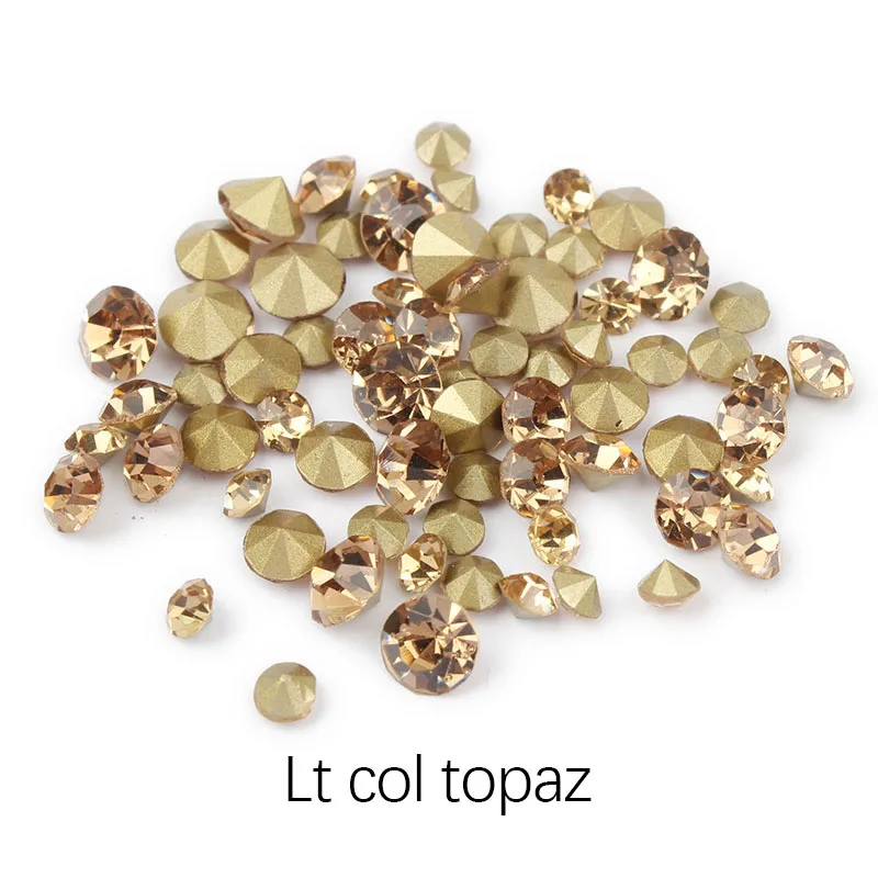 Lt col topaz TENGJIAN, новинка, 100 шт, смешанный размер, стеклянный точечный нижний клей для страз, алмазная бижутерия, дизайн ногтей, свадебное платье, украшение, сделай сам - Цвет: Lt col topaz