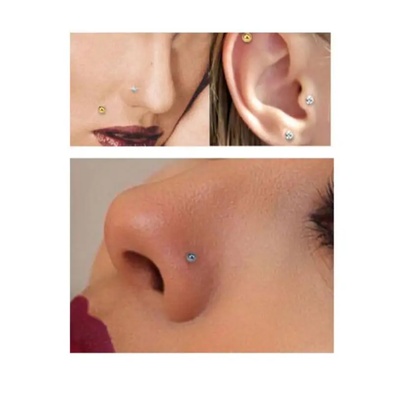 ZS 4pcs/lot Nose Studs Ball Round Rings L-Shape Gold Nostril Piercings Stainless Steel Piercing Body Jewelry For Women | Украшения и