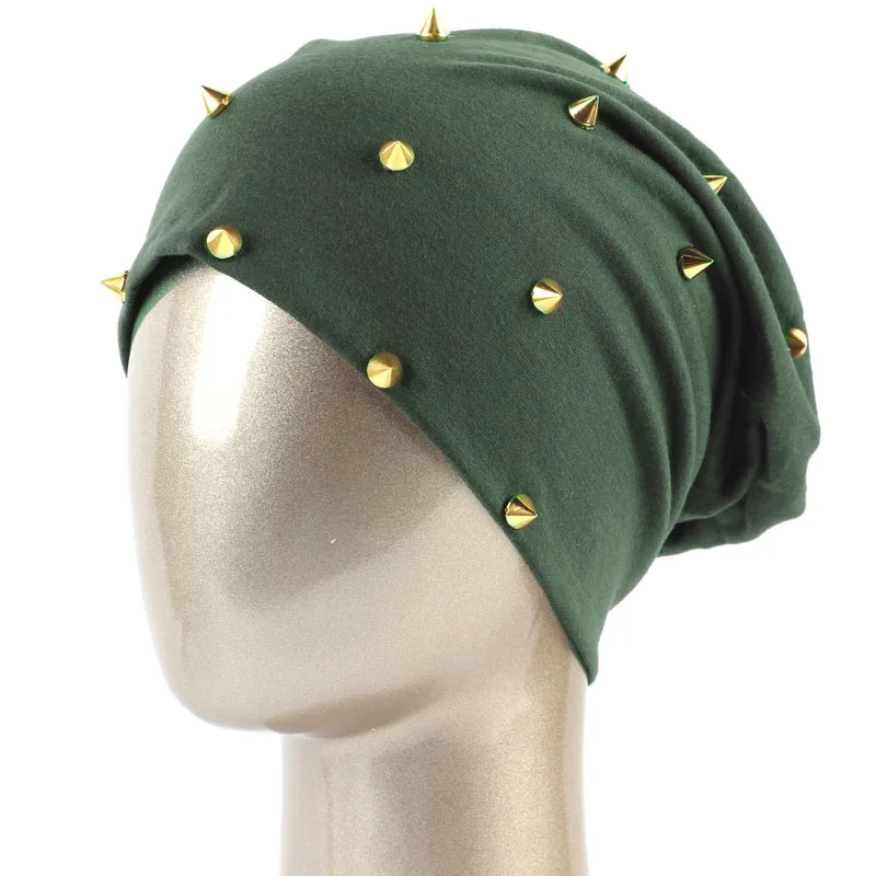 Gold Green Geebro Для женщин Шапка-бини осень хлопок металлическая заклепка мешковатые шапки-боб для Для мужчин унисекс плотная хип-хоп Balavaca Skullies& шапочки - Цвет: Gold Green