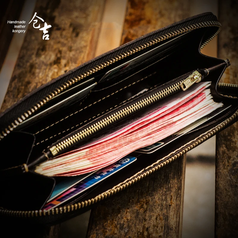 

Original men wallets long leather three-dimensional engraving handmade suture Genuine Leather women wallets and purses