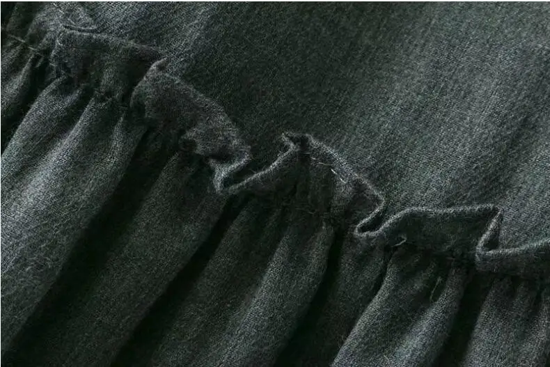 Стильное платье с цветочной вышивкой серого цвета длинным рукавом|loose dress|gray dressnew