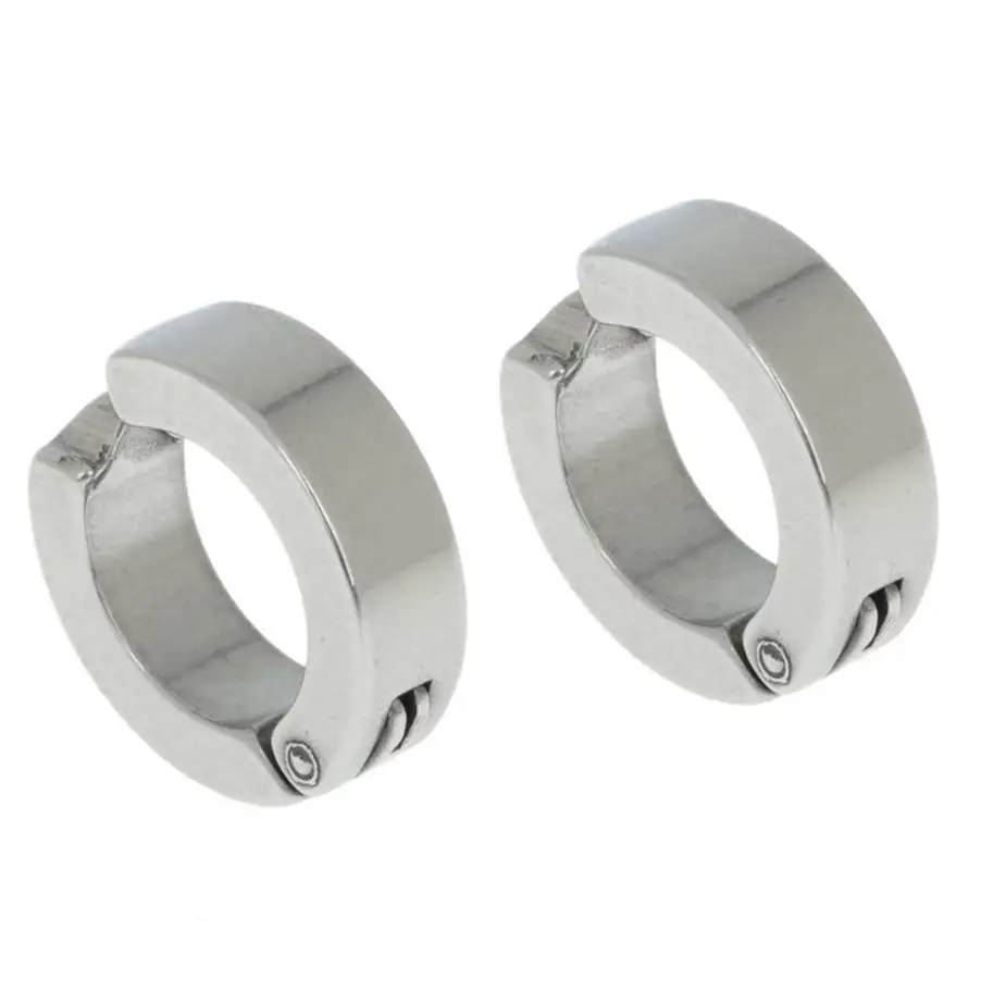 B Silver Мужские серьги Huggie из нержавеющей стали в стиле хип-хоп, панк, черные, серебряные, маленькие круглые серьги на клипсах, каффы для ушей, мужские, унисекс, ювелирные изделия Для Пирсинга Ушей - Окраска металла: B Silver