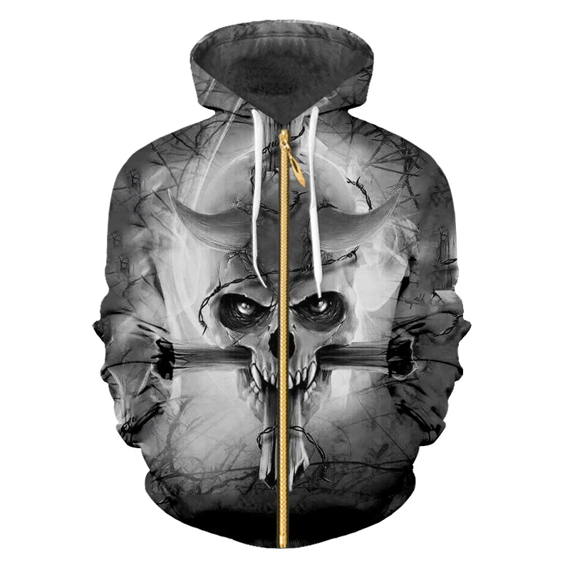 OGKB Hot Sale Cool Print Cross Skull 3d Zip Hoodies Sweatshirts Man Hiphop Long Sleeve Cardigan Coats Casual Hoodie Hoody 6XL | Мужская