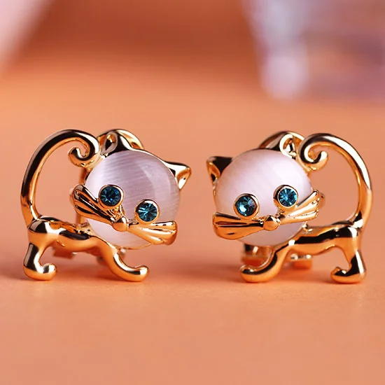 Серьги Madrry из металлического сплава Kawaii с двойным котом для женщин и девочек, серьги с зелеными кристаллами Для Пирсинга Ушей, серьги Aretes Brincos Ouro - Окраска металла: Gold White