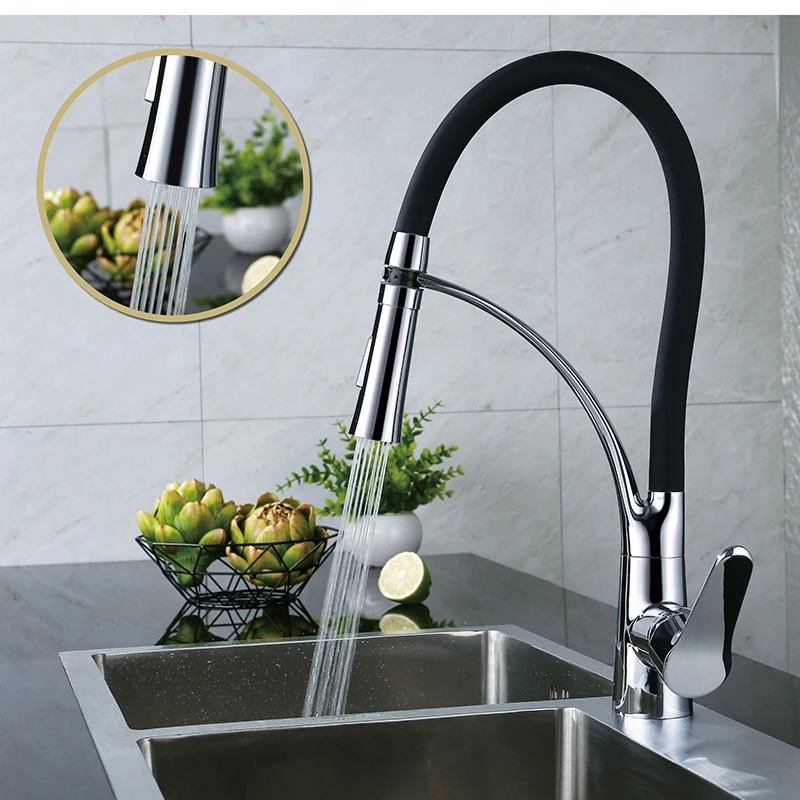 LOY Kitchen Mixer Faucet 1 Set Crane Sink Polished Chrome Single Handle 360 Swivel black Neck Tap Hot And Cold Water 02002 | Обустройство