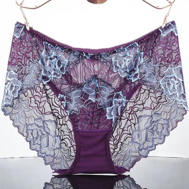 Фиолетовый ropa interior femenina женское нижнее бельё размера плюс 5XL сексуальное высококачественное роскошное кружевное нижнее белье с цветами женские трусики - Цвет: Фиолетовый