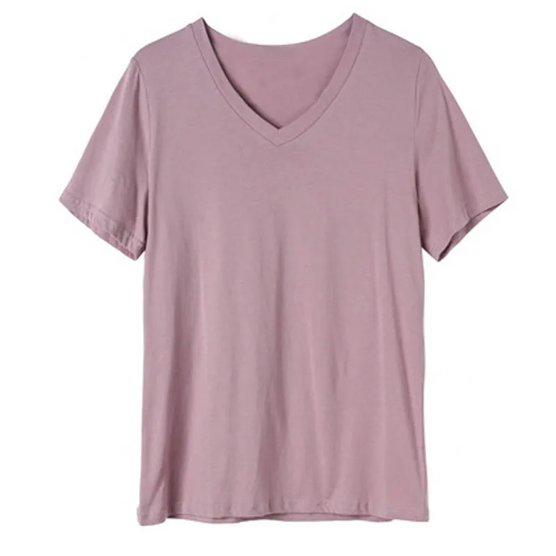 Розовый Летняя футболка для женщин размера плюс бюст 134 см 4XL 5XL 6XL 7XL 8XL 9XL v-образный вырез женская футболка 7 видов цветов - Цвет: Розовый