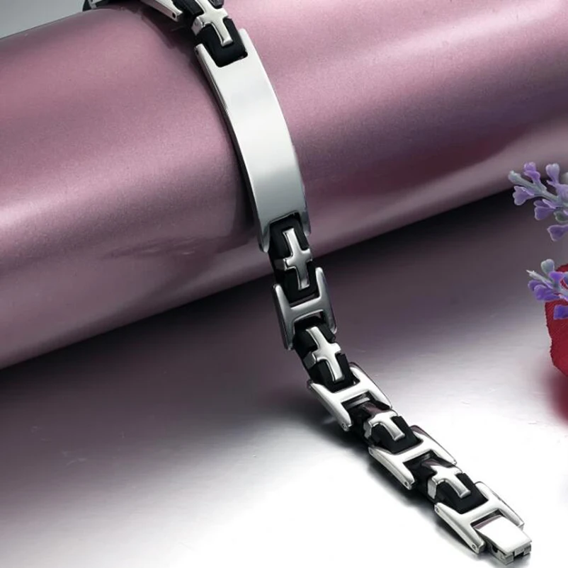 Trustylan Aliexpress крест Браслеты Нержавеющая сталь черный силиконовый Для мужчин