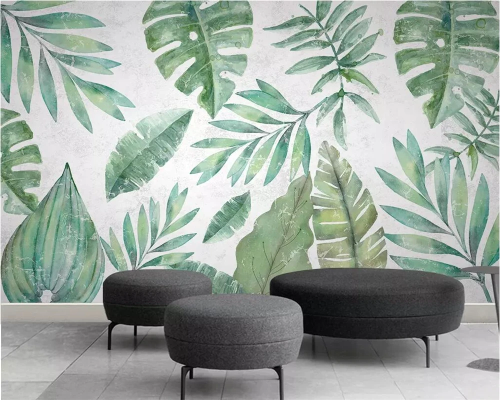 

Обои на заказ 3D скандинавские тропические растения банановые листья ручная роспись фото гостиная спальня обои ТВ фон