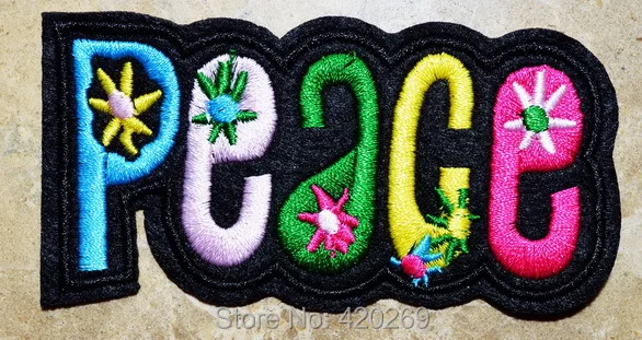 

HOT SALE! ~ ~ Peace Punk Flower Iron On Patches, sew on patch,Appliques, Made of Cloth,100% Guaranteed Quality
